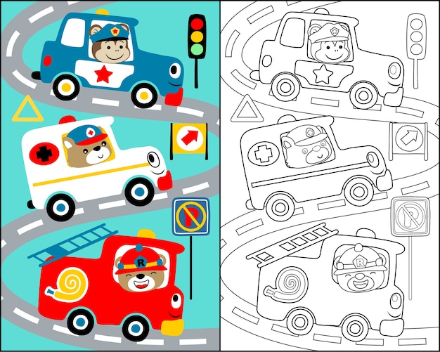 Illustration vectorielle avec dessin animé équipe de sauvetage Vecteur Premium