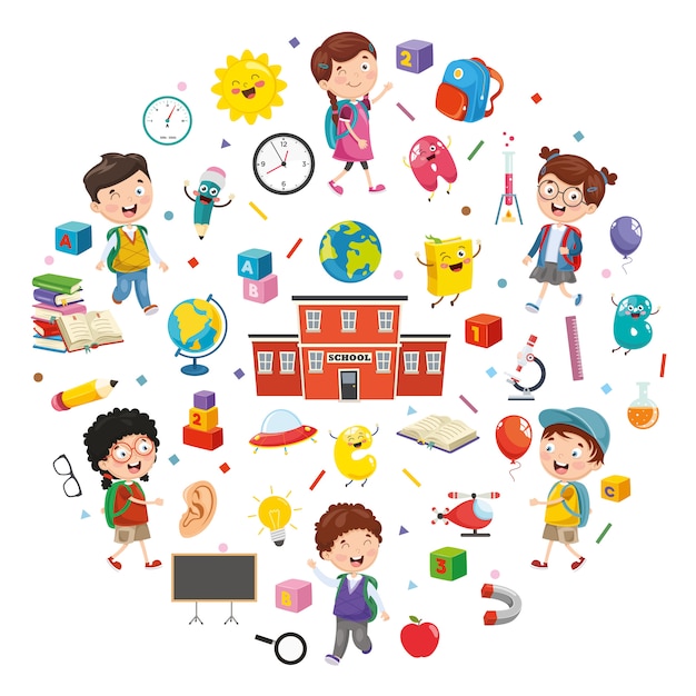 Illustration vectorielle des éléments de l'éducation Vecteur Premium