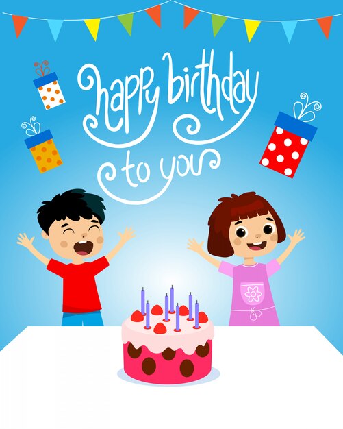 Illustration Vectorielle De Fete D Anniversaire Enfants Vecteur Premium