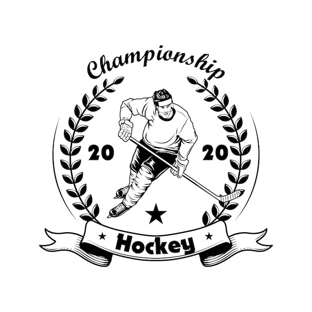 Illustration Vectorielle De Hockey Championnat étiquette. Joueur De