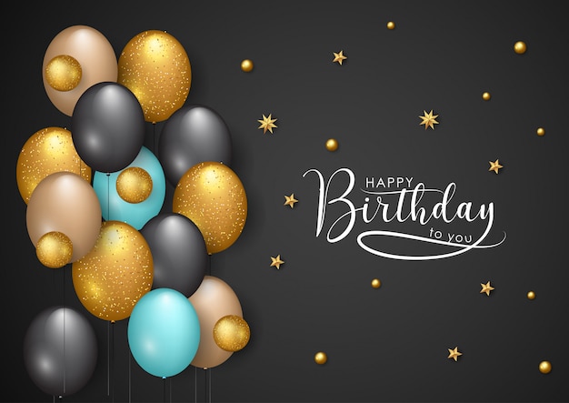 Illustration Vectorielle Joyeux Anniversaire Ballons Etoile Et Couleur D Or Vecteur Premium