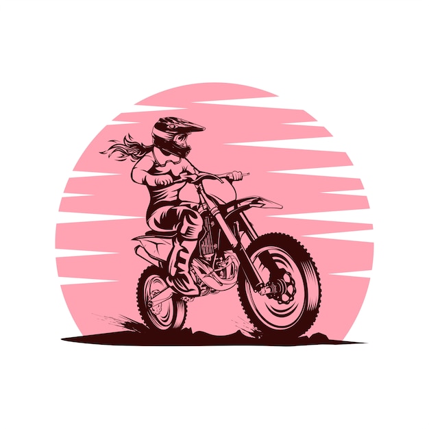 Illustration vectorielle de lady sunset motocross Vecteur Premium