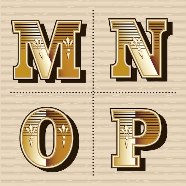 Illustration vectorielle de lettres alphabet occidental vintage design de polices (m, n, o, p) Vecteur Premium