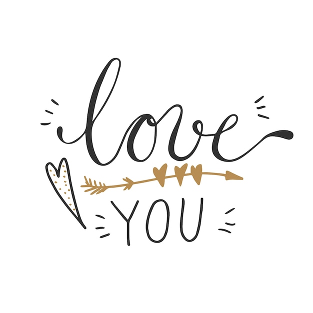 Illustration Vectorielle De Love You Words Avec Des Decorations De Coeur Et De La Fleche Vecteur Premium