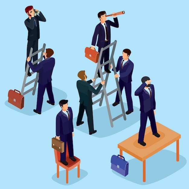 Illustration vectorielle de personnes isométriques plates en 3d. le concept de chef d'entreprise, chef de file, chef de la direction. Vecteur gratuit