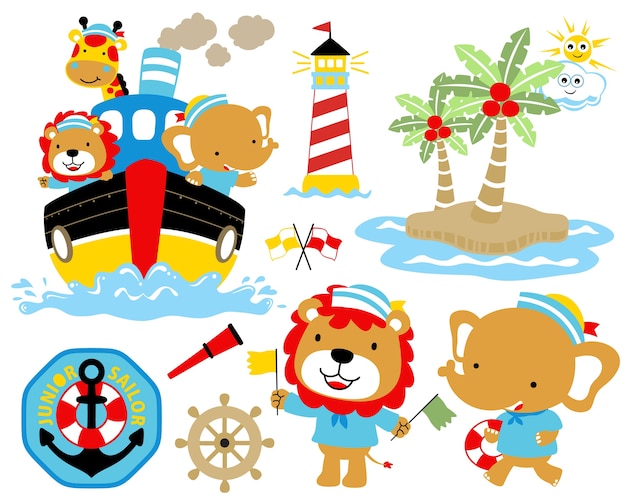 Illustration vectorielle de thème de voile cartoon set. Vecteur Premium