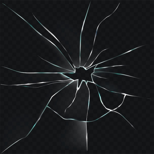 Illustration vectorielle d'un verre cassé, fissuré et fissuré avec un trou Vecteur gratuit