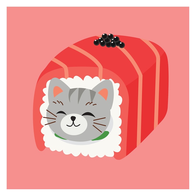 Illustrations De Chat Mignon En Chaton En Sushi Rouleaux De Sushi Japonais Rouleau De Thon Au Caviar Kawaii Vecteur Sushi Cat Vecteur Premium