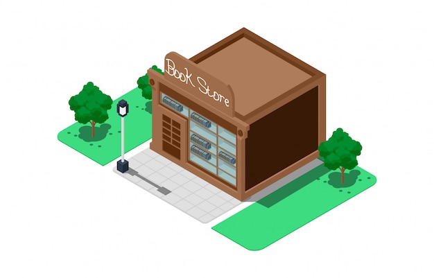 Illustrations de librairie isométrique Vecteur Premium