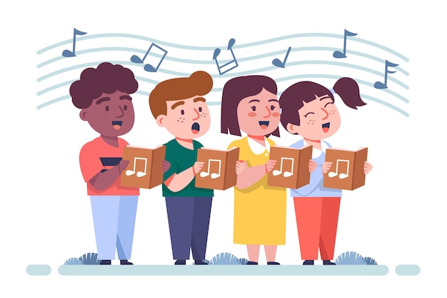 Illustré De Groupe D'enfants Chantant Dans Une Chorale | Vecteur Gratuite