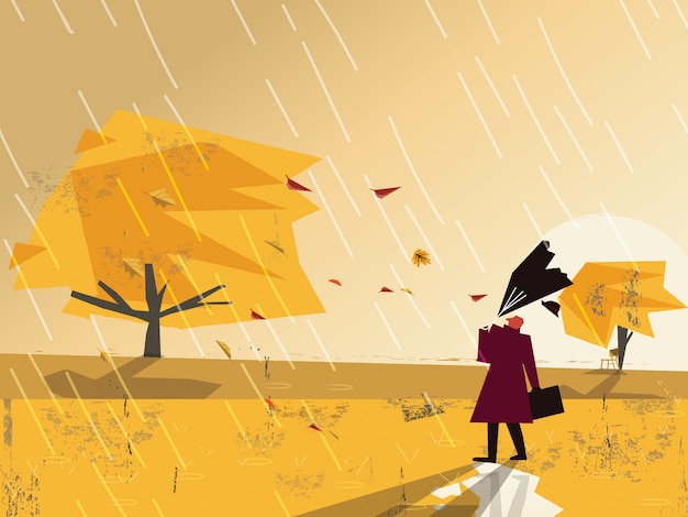 Image minimaliste avec texture grunge dans une scène de paysage en automne Vecteur Premium