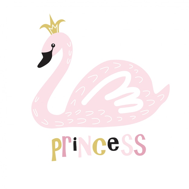 Impression De Cygne Princesse Mignonne Vecteur Premium