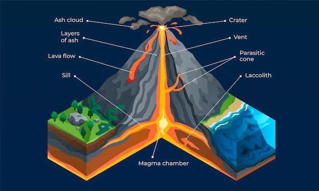 Infographie Du Volcan. Isométrique D'infographie Vectorielle De Volcan ...