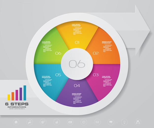 Infographie élément de design flèche et camembert. Vecteur Premium