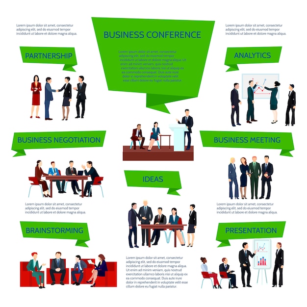 Infographie de groupe de gens d'affaires lors de la planification du briefing de conférence Vecteur gratuit