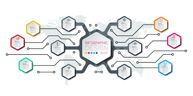 Inforgraphics d'hexagone sur l'art graphique vectoriel. Vecteur Premium