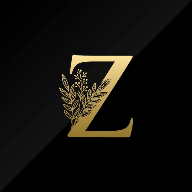 Initial Lettre Z Logo Avec Fleur Simple De Couleur Or Vecteur Premium