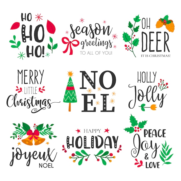 Insignes de Noël avec des citations et des éléments dessinés à la main Vecteur gratuit Insignes de Noël avec des citations et des éléments dessinés à la main Vecteur gratuit