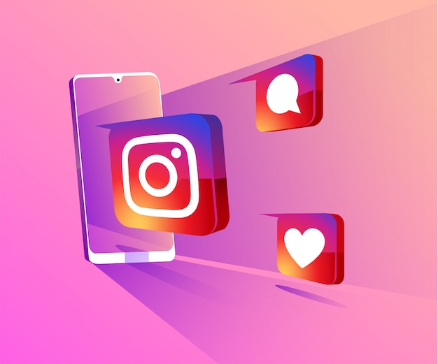 Instagram Médias Sociaux 3d Avec Illustration De Symbole Smartphone