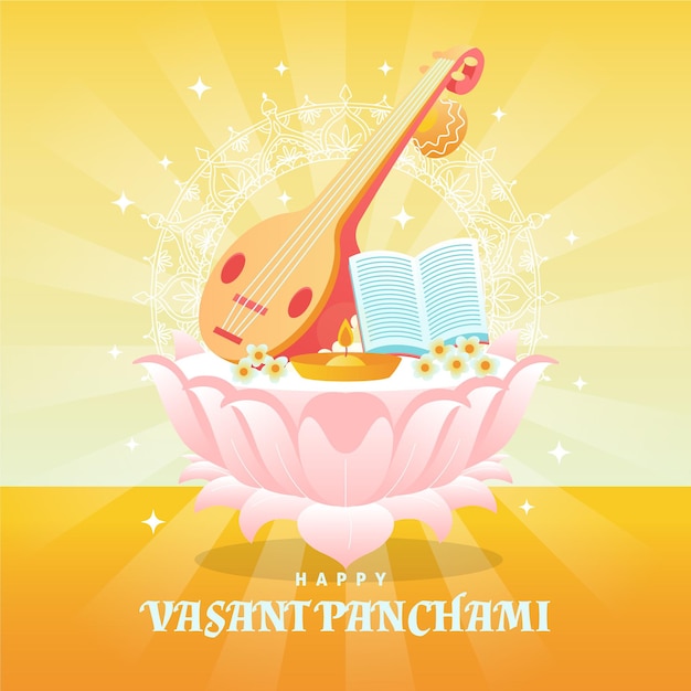 Instrument De Musique Vasant Panchami Et Rayons De Soleil Vecteur Gratuite