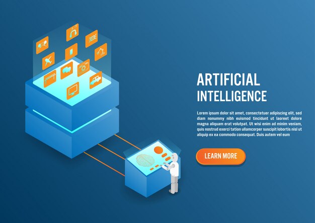 Intelligence artificielle dans la conception isométrique Vecteur Premium