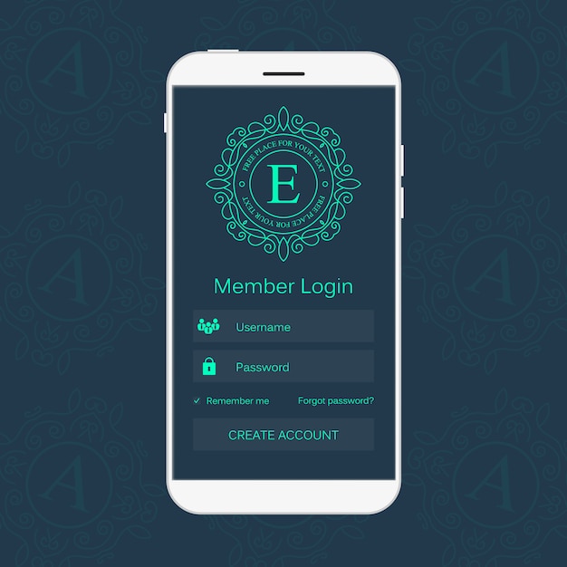 Interface de connexion des membres web sur le téléphone. Vecteur Premium