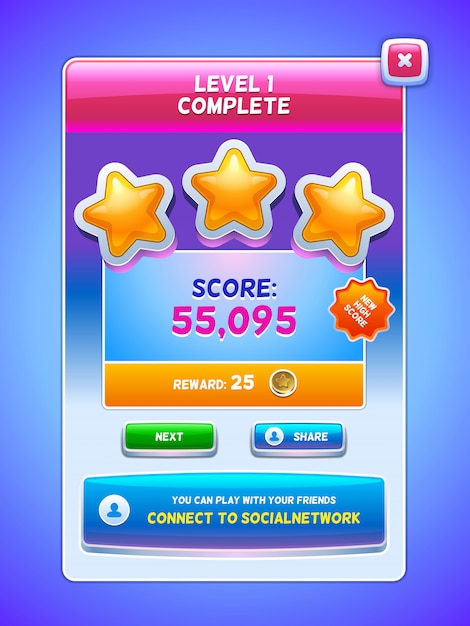 Interface de jeu. niveau écran complet. Vecteur Premium