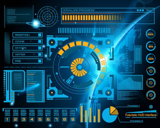Interface utilisateur tactile virtuelle futuriste hud. Vecteur Premium