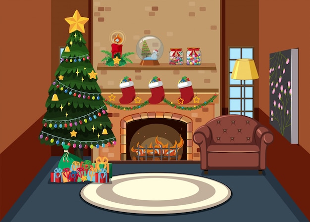 Cartoon Christmas Tree In Living Room