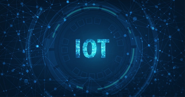 Internet Of Things (iot) Concept.big Data Cloud Computing Réseau De Périphériques Physiques Dotés D'une Connectivité Réseau Sécurisée Sur Fond Bleu Foncé. Vecteur Premium