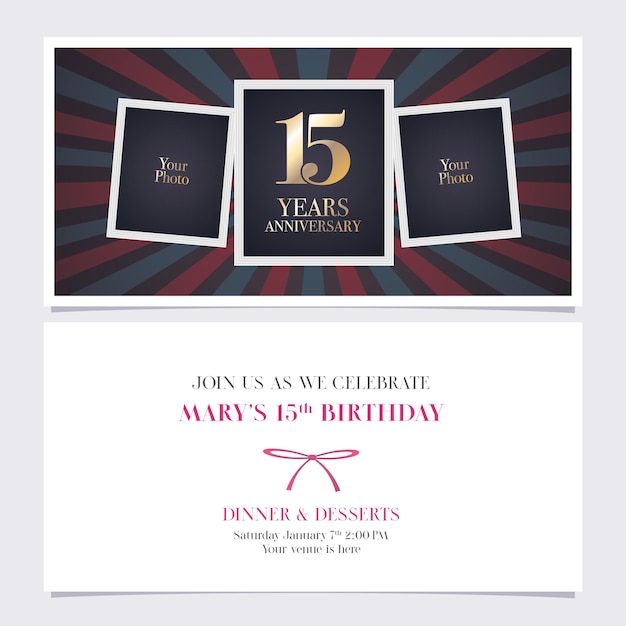 Invitation D Anniversaire De 15 Ans Vecteur Premium