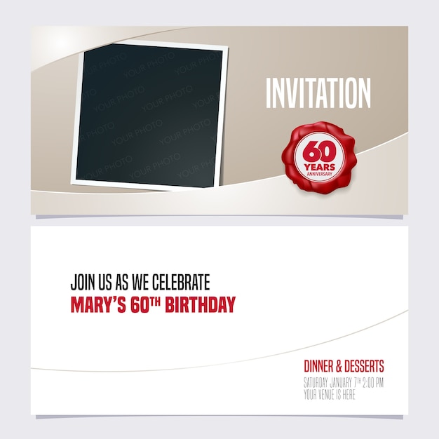 Invitation D Anniversaire De 60 Ans Modele Avec Collage De Cadre Photo Pour Invitation De Fete Du 60e Anniversaire Vecteur Premium