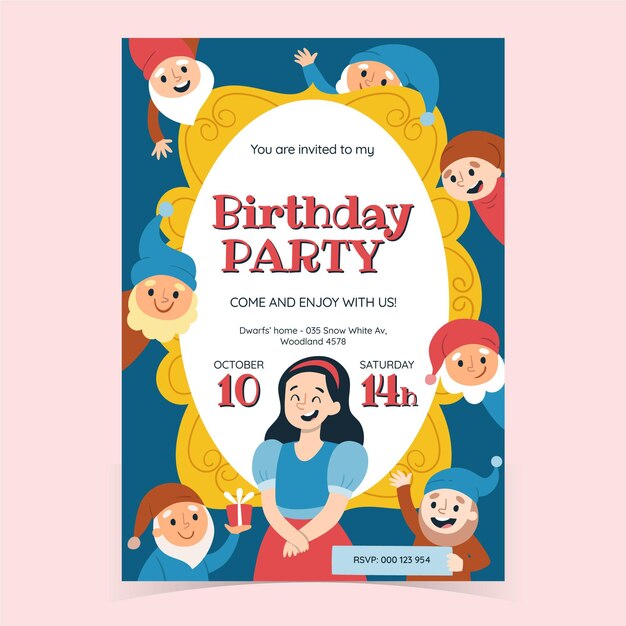 Invitation D Anniversaire Blanche Neige Dessinee A La Main Vecteur Gratuite