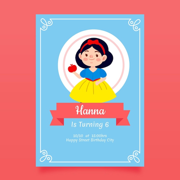 Invitation D Anniversaire Blanche Neige Plate Vecteur Gratuite