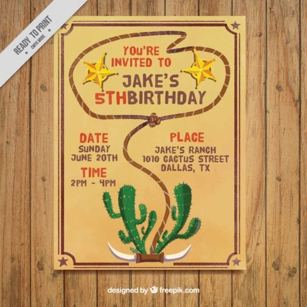 Invitation D Anniversaire Avec Une Corde Et Cactus Vecteur Gratuite