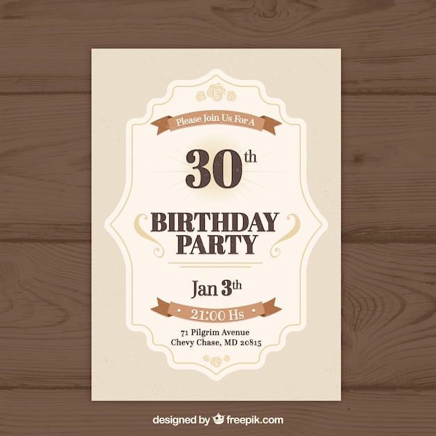 Invitation D Anniversaire Dans Le Style Vintage Vecteur Gratuite