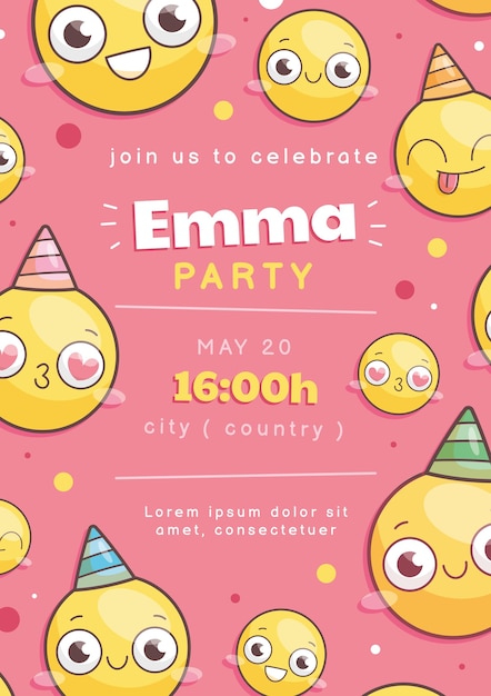 Invitation D Anniversaire De Dessin Anime Emoji Vecteur Gratuite