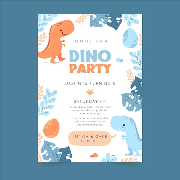 Invitation D Anniversaire De Dinosaure Design Plat Vecteur Gratuite