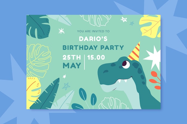 Invitation D Anniversaire De Dinosaure De Dessin Anime Vecteur Gratuite