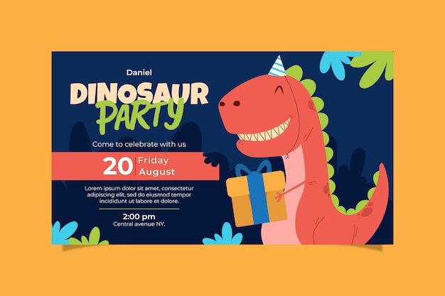 Invitation D Anniversaire De Dinosaure Plat Bio Vecteur Premium