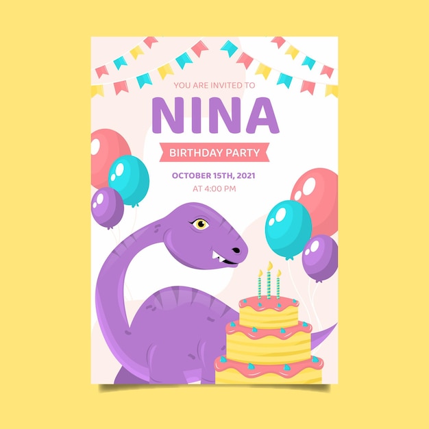 Invitation D Anniversaire De Dinosaure Plat Bio Vecteur Gratuite