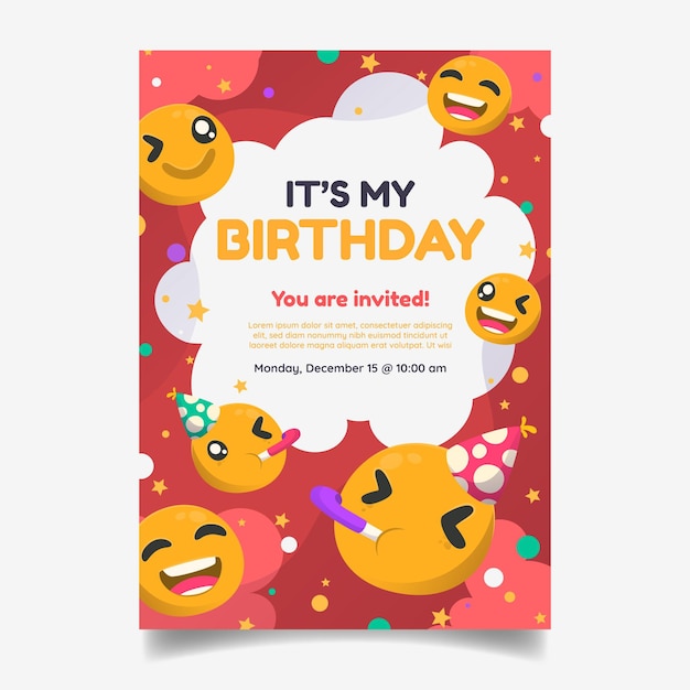 Invitation D Anniversaire D Emoji De Dessin Anime Vecteur Gratuite