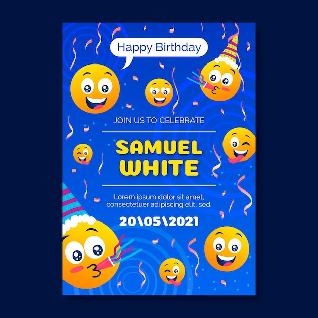 Invitation D Anniversaire D Emoji De Dessin Anime Vecteur Gratuite