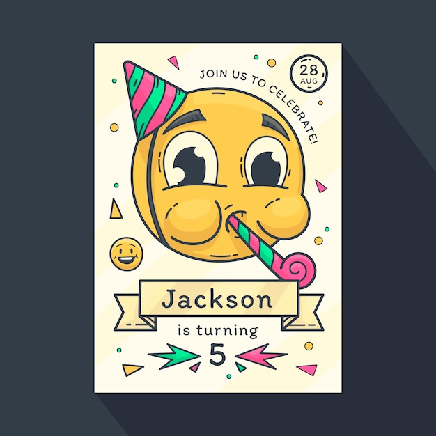 Invitation D Anniversaire Emoji Dessine A La Main Vecteur Gratuite