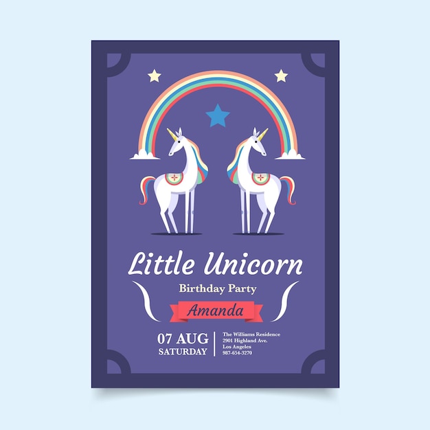 Invitation D Anniversaire De Licorne Plate Vecteur Gratuite