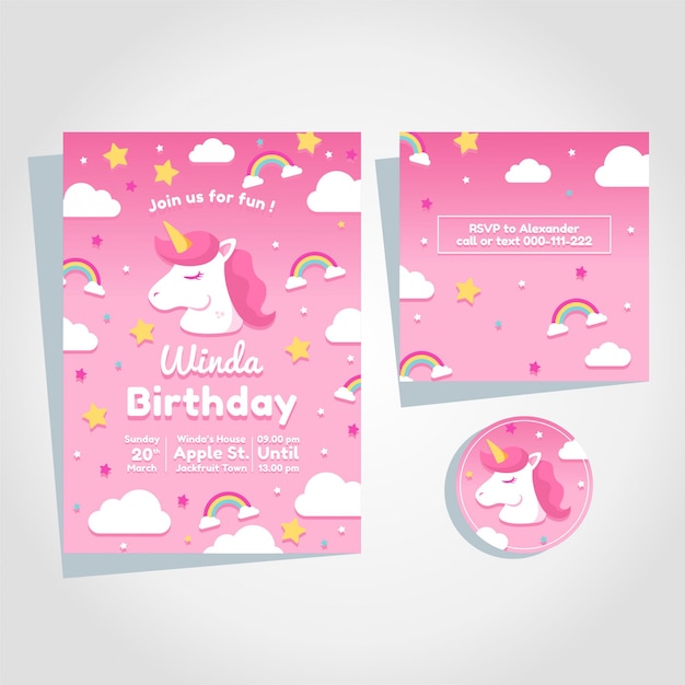 Invitation Anniversaire Licorne Vecteur Premium