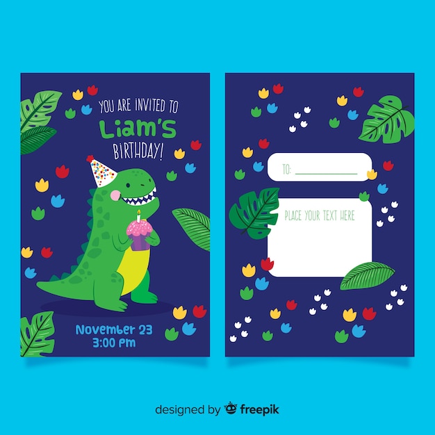 Invitation D Anniversaire Pour Enfant Avec Dinosaure Vecteur Premium