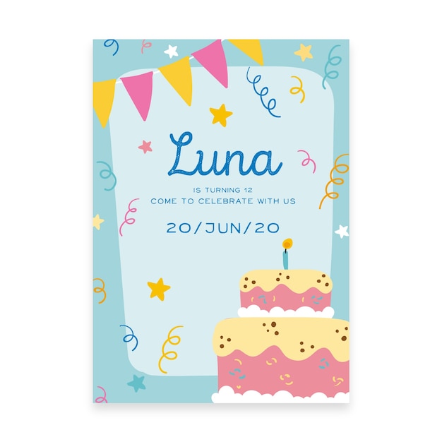 Invitation D Anniversaire Pour Enfants Avec Gateau Vecteur Gratuite