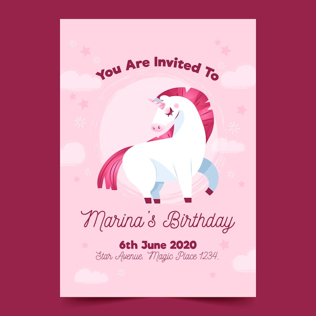 Invitation D Anniversaire Pour Enfants Avec Modele De Licorne Vecteur Gratuite