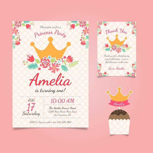 Vecteur Gratuite Invitation D Anniversaire De Princesse Avec Des Fleurs